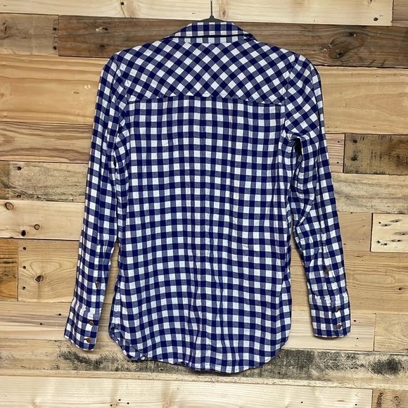 J.Crew size 00 Blue and White Checker Plaid Casual Button Down Long Sleeve Shirt - Picture 7 of 7